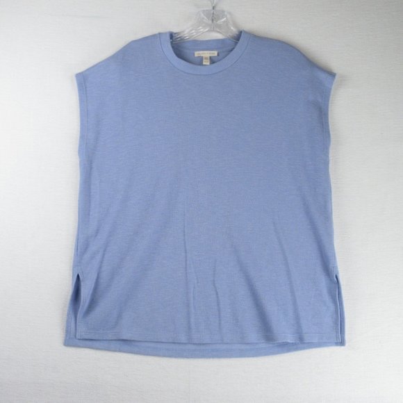 Eileen Fisher Organic Cotton Round Neck Top Size XXS Boxy Periwinkle Blue NRB - Picture 1 of 8